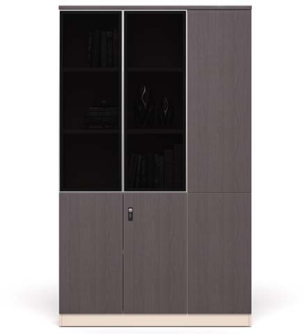 Dark Wood-Grain Tall Storage Cabinet with Glass and Solid Doors HC-TALL-1200-400-2000-GD