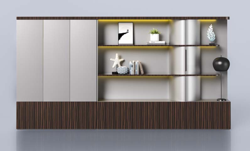 Combination Office Display and Storage Cabinet with Warm LED Shelves OF-CAB-3200-2200-LED