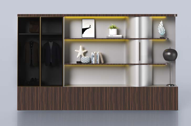 Contemporary Integrated Wardrobe and Display Cabinet WDC-3200-WAL-BLK