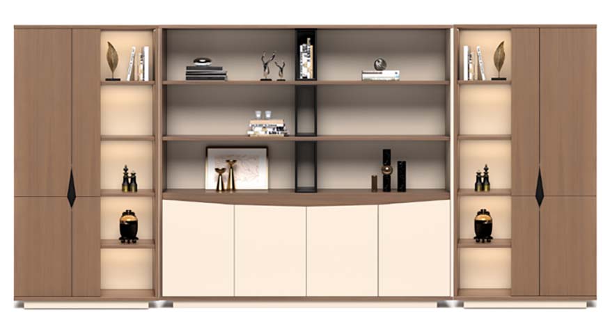 Large Modular Walnut and Cream Office Display Bookcase BC-WAL-CREAM-4800-2200