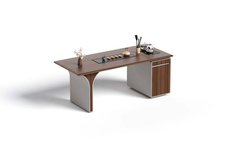 Rectangular Tea Table with Integrated Tea Tray and Right Storage Pedestal TTP-2200-WAL-GRY
