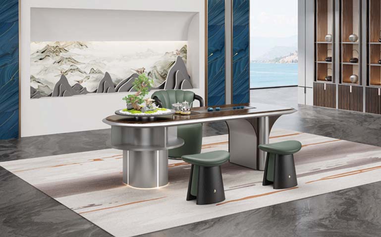 Integrated Tea Conference Table with Host Chair and Two Stools ENGC-TBL-2400-TEA-SET-3S