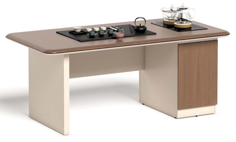 Integrated Tea and Reception Table with Right Storage Cabinet RTT-1800-WAL-CREAM