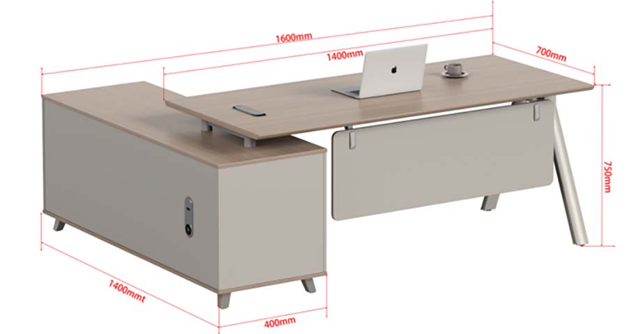 L-Shaped Executive Office Desk with Left Storage Credenza ED-L1600-C1400