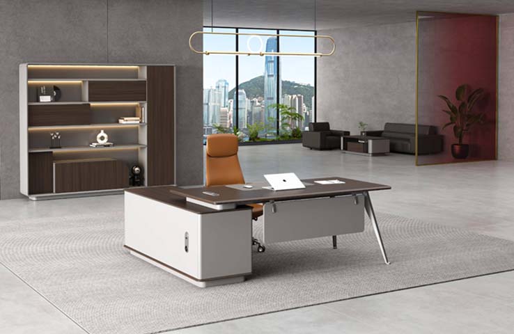 Contemporary L-Shaped Executive Desk with Left Storage Pedestal ED-L2400-WP