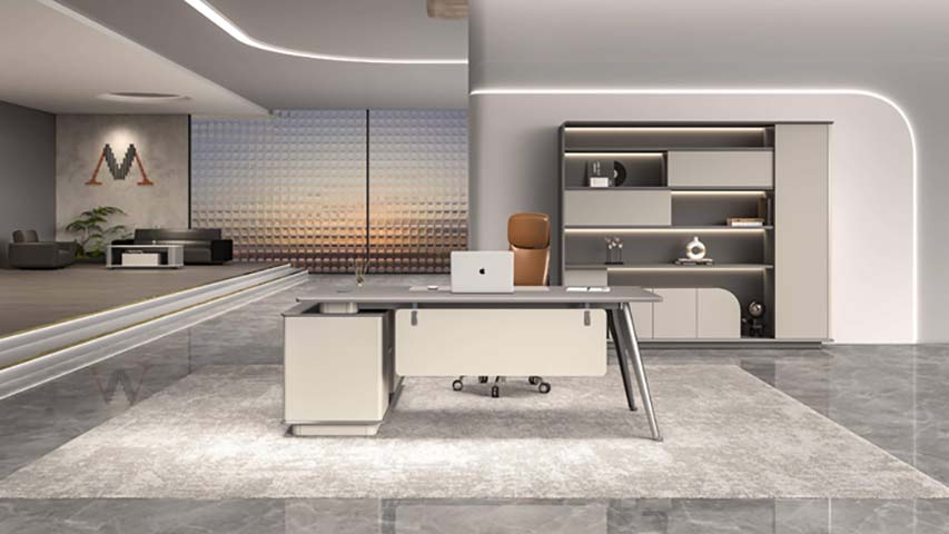 L-Shaped Executive Desk with Side Storage Pedestal ED-L2200-IV-SLV