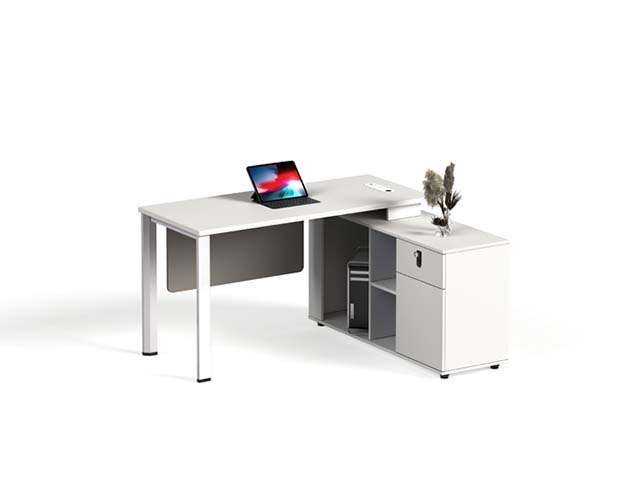 White L-Shaped Executive Workstation with Locking Storage Credenza EDU-LS1400-WHT-PC