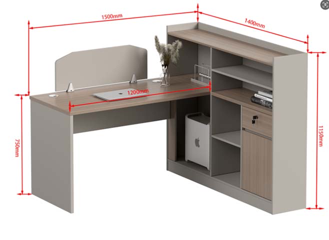 L-Shaped Workstation Desk with Integrated Hutch and Storage Cabinet FD-LWS-1500-1400-1150