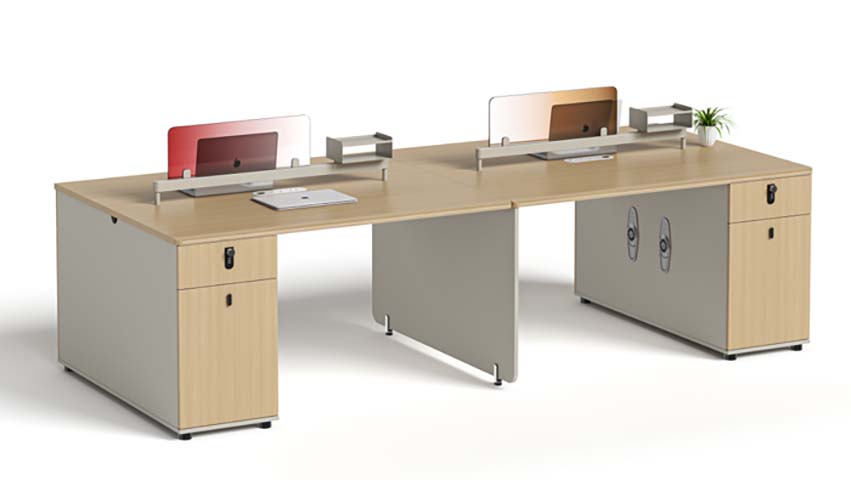 Four-Person Panel-Based Office Workstation with Side Storage Pedestals WS4-OAK-GRY-2800