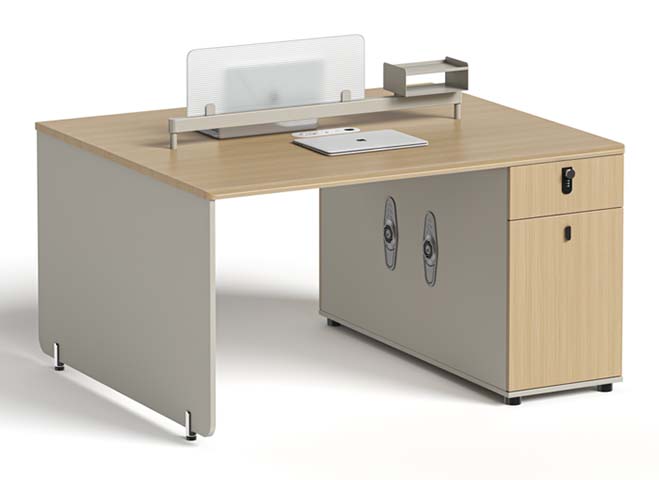 Single Workstation Desk with Integrated Storage and Desktop Privacy Screen WS-1600-PEDESTAL-FS01
