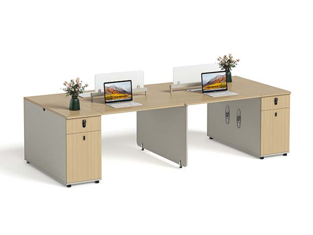 Two-Person Panel Workstation with Side Pedestals and Screens WS-2P-2800-OAK-WHT