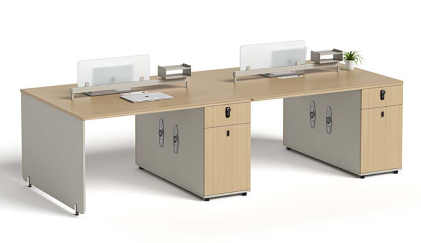 Four-Person Panel-Based Office Workstation with Integrated Pedestals and Privacy Screens WS4-LAM-2800-1200-750