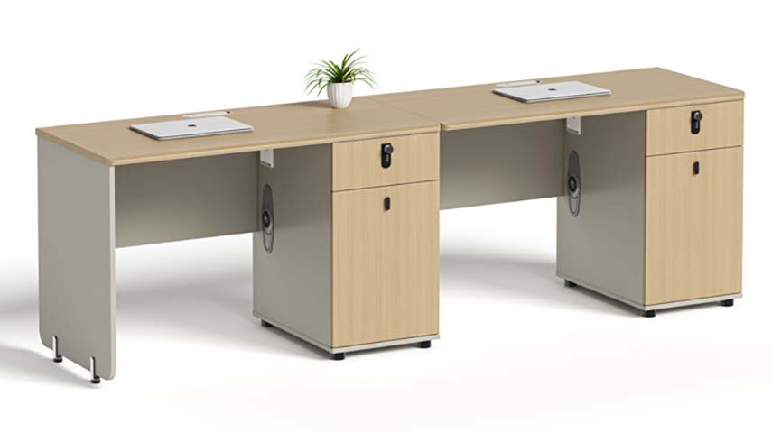 Two-Person Panel Workstation with Fixed Pedestals WS-2P-2800-OAK-GRY