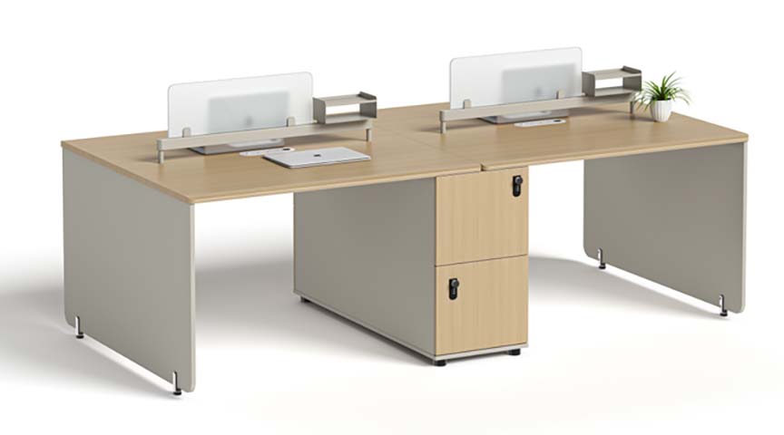 Four-Person Modular Office Workstation with Privacy Screens and Central Locked Pedestal WS4-OS-2800-1200-1100