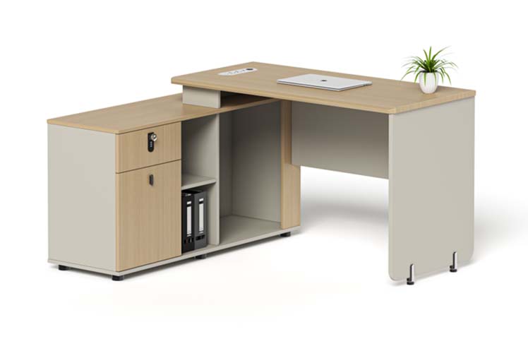 L-Shaped Executive Office Desk with Integrated Storage Pedestal and Cable Port EDU-L1460-ST-LK