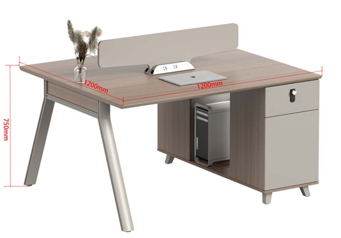 Two-Person Office Workstation with Divider Screen and Right Storage Pedestal WS-2400-OAK-GRY-PED