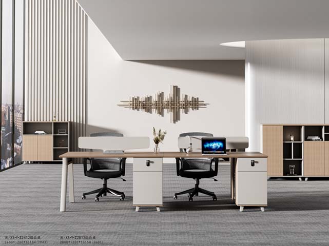 Four-Person Linear Office Workstation with Screens and Mobile Pedestals FW-4P-L2800