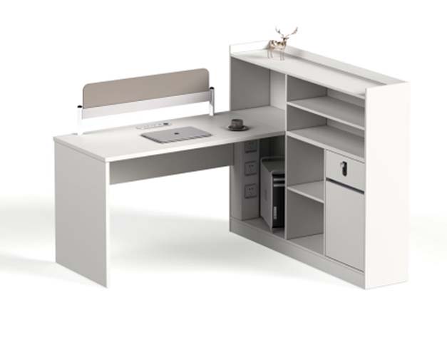 L-Shaped Workstation Desk with Integrated Hutch and Storage Cabinet LSH-WS-1400-1200-H1550
