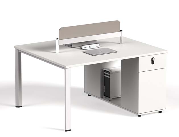 Two-Person Panel Office Workstation with Divider, Pedestal and Cable Management WS-2P-2400-WHT-PED