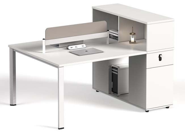 L-Shaped Workstation Desk with Privacy Screen and Integrated Storage Cabinet LWS-1500-1400-WH