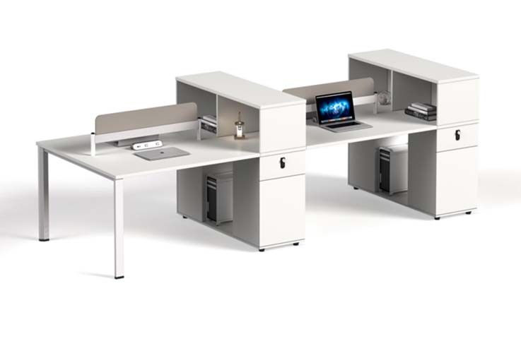 Four-Person Panel-Link Workstation with Central Storage Pedestals and Desktop Dividers WS-4P-CAB-2800