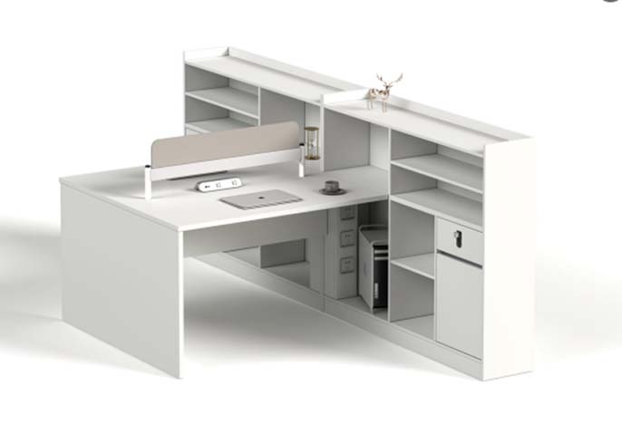 L-Shaped Integrated Office Workstation with Hutch Storage and Privacy Screen LS-WS-2400-HUTCH-WHT