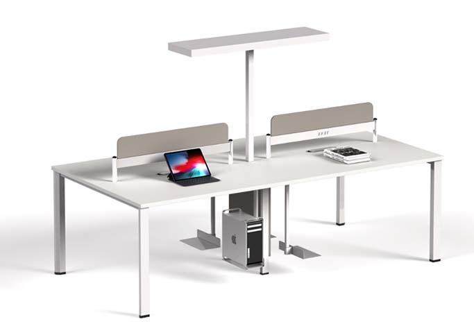 Four-Person Shared Workstation with Dividers and Overhead Shelf WS-4P-2400-CLUSTER