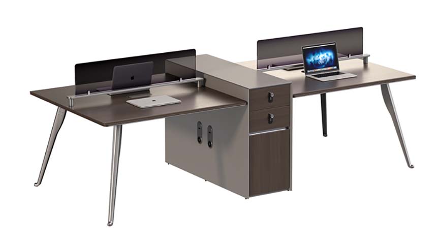 Four-Person Modular Office Workstation with Central Storage and Divider Screens WS4-CAB-SCREEN-2800