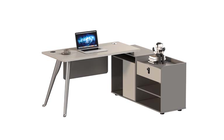 L-Shaped Office Workstation with Locking Side Storage Cabinet ENG-LSD-1400-1200-GRY