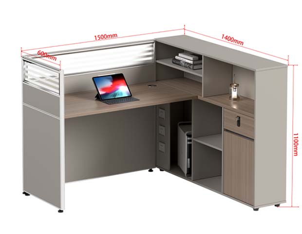 L-Shaped Reception Workstation with Privacy Screen and Storage Hutch RC-L1500X1400X1100