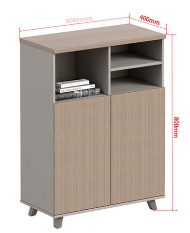 Two-Door Low Storage Cabinet with Open Shelves LSC-600-400-800-2D