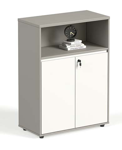 Two-Tone Lockable Storage Cabinet with Open Upper Shelf and Double Doors SC-800-400-1200-2DO