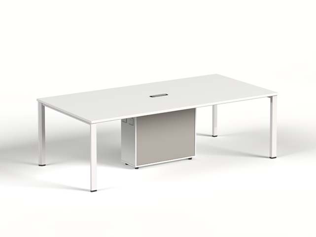 Rectangular Meeting Table with Central Cable Port and Modesty Panel MT-RECT-2400-WH-CP
