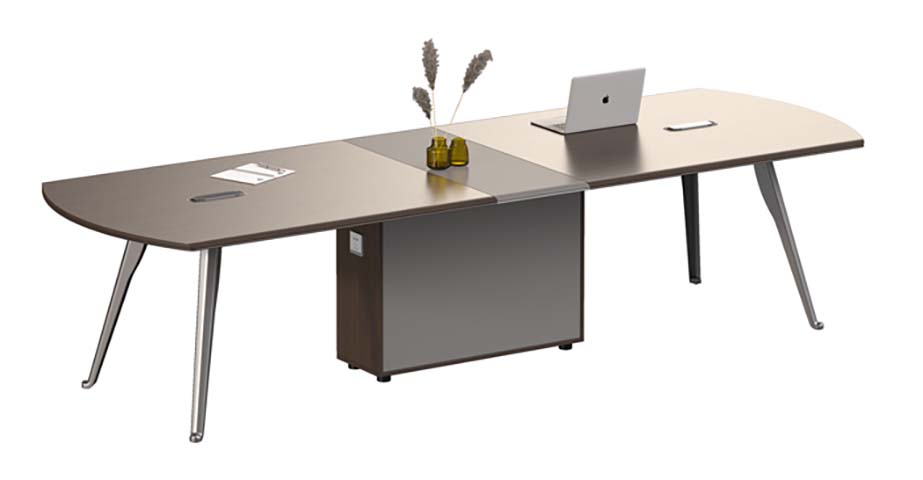 Racetrack Conference Table with Central Modesty Cabinet and Cable Ports CF-RCT-3200-CAB-GRY