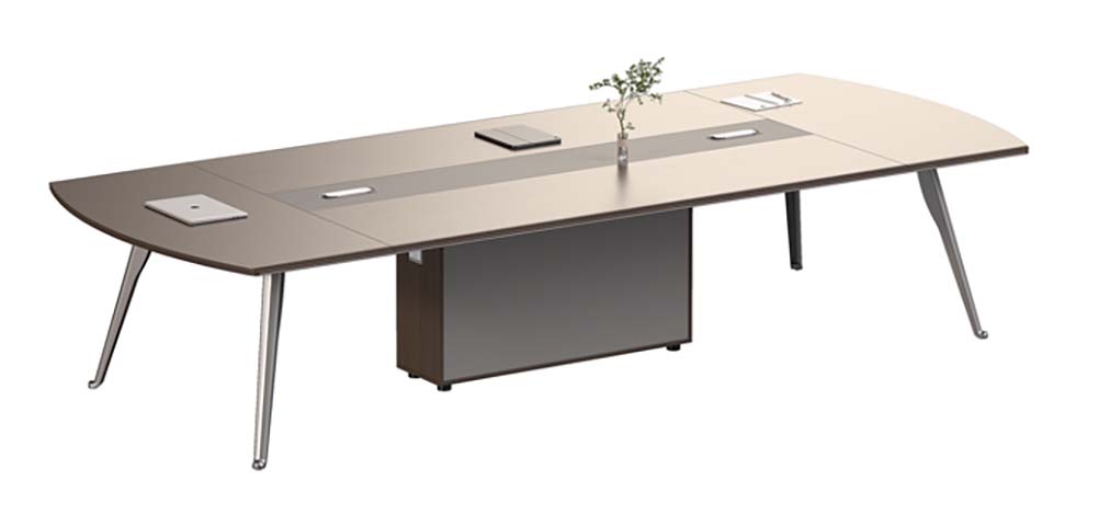 Large Boat-Shaped Laminate Conference Table with Central Cable Panel CT-BOAT-3200-CABLE