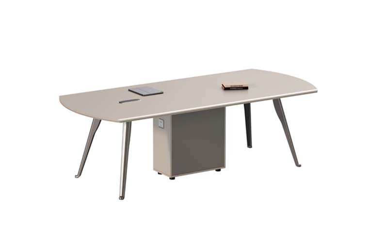 Boat-Shaped Four-Person Conference Table with Cable Ports and Central Modesty Panel CT-BOAT-2400-CABLE