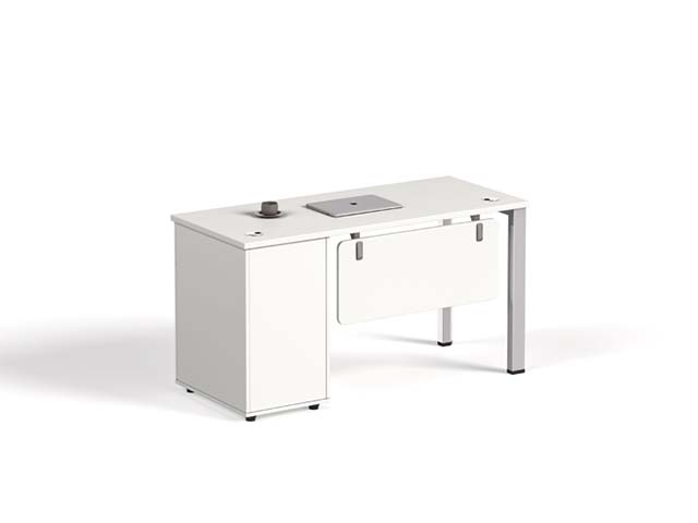 White Panel-Side Office Workstation with Cable Ports and Modesty Panel OWS-1400-WHT-CBL