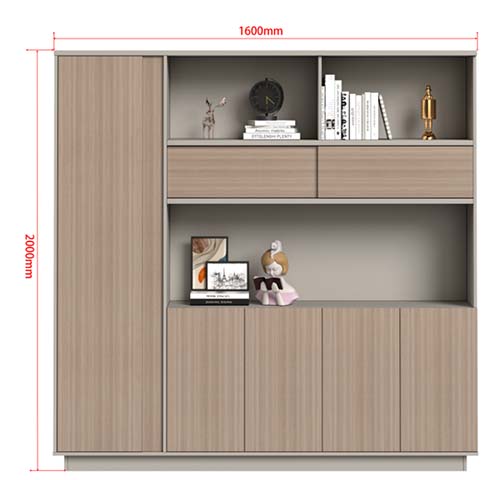 Tall Wood-Grain Storage Cabinet with Open Shelves, Drawers and Doors TSC-1600X400X2000-WG