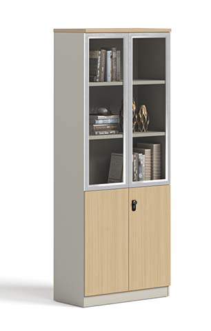 Tall Office Storage Cabinet with Glass Upper Doors and Lockable Lower Doors OFC-GLS-0820