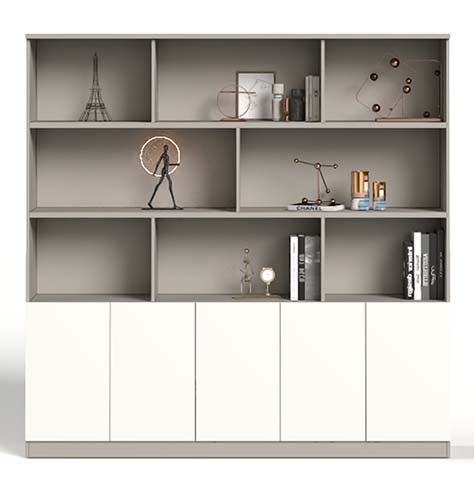 Taupe and White Open-Shelf Storage Cabinet with Five Lower Doors FB-CAB-2400-400-2000-5D