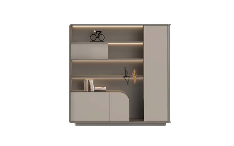 Taupe Floor-Standing Display Storage Cabinet with Open Shelves and Integrated Warm LED Lighting DSC-TAUPE-1800-LED