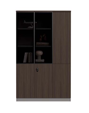 Dark Wood-Grain Office Display and Storage Cabinet with Glass Doors HDC-GD3-12004002000