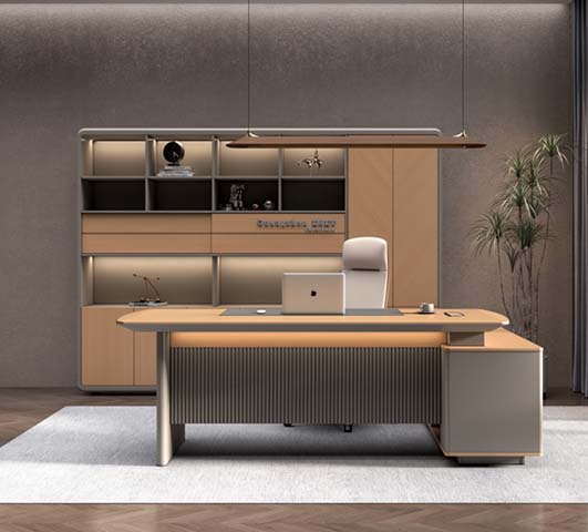 Executive Office Desk with Integrated Return Cabinet and Back Storage Wall EDW-2400-RC-CAB