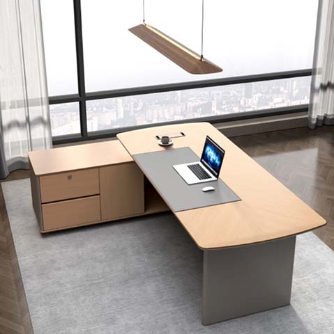 L-Shaped Executive Desk with Left Storage Credenza and Gray Inset Work Pad ED-L2400-CAB-GRY