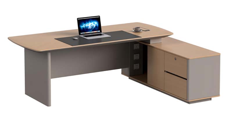 L-Shaped Executive Office Desk with Integrated Storage Credenza ED-L2400-WC-01
