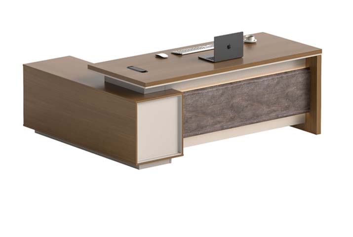 L-Shaped Executive Desk with Side Storage Pedestal and Cable Port ED-L2200-WP