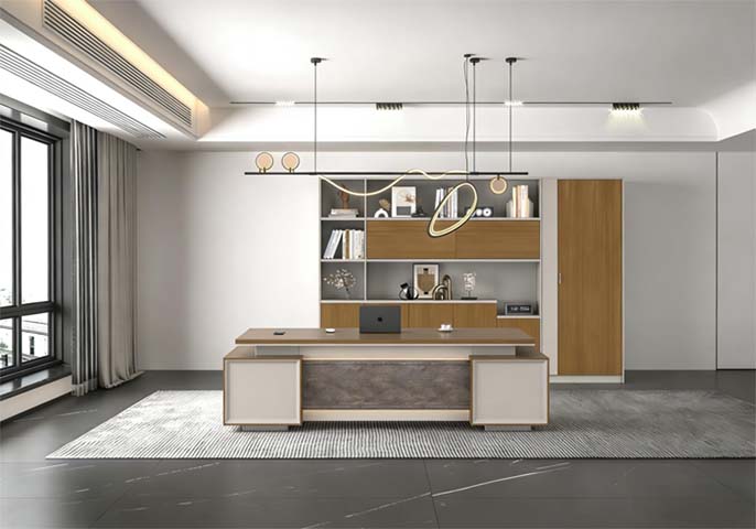 L-Shaped Executive Desk with Rear Storage Wall Cabinet EDU-L2400-STW2800