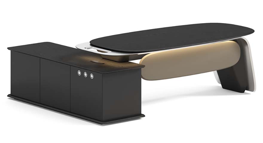 Black L-Shaped Executive Desk with Integrated Storage Cabinet ED-LSH-2400-BLK-CAB