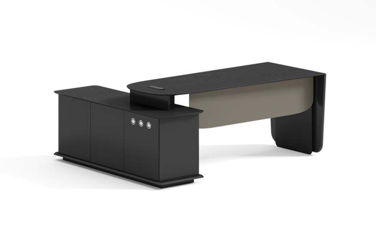 Black L-Shaped Executive Desk with Integrated Storage Credenza ED-L2400-BLK-CAB