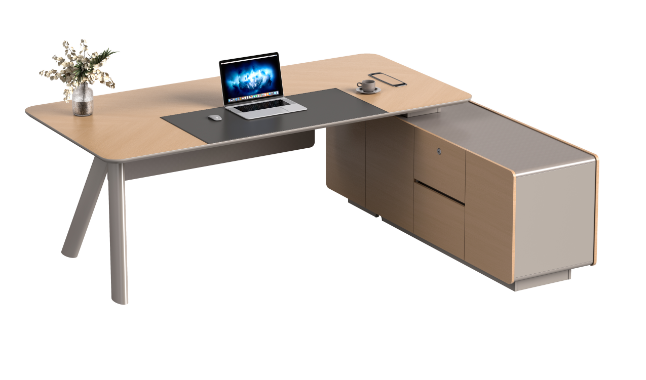 L-Shaped Executive Desk with Right Storage Credenza and Cable Port ED-LS-2400-RC